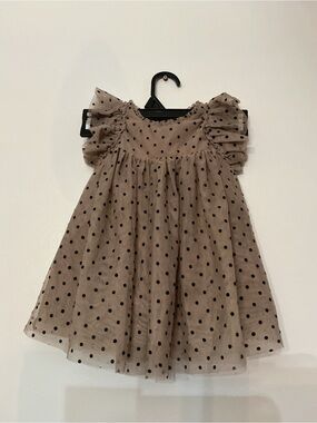 GAP Taupe Polka Dot Tulle Dress with Black Dots